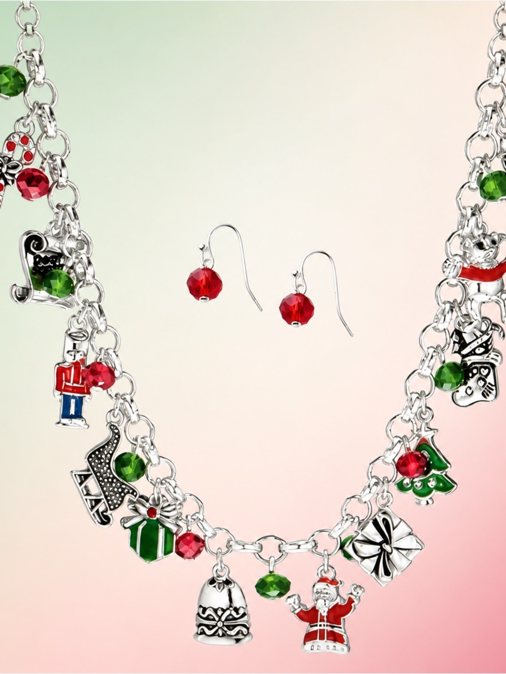 Santa’s Workshop Charm Necklace and Earring Set